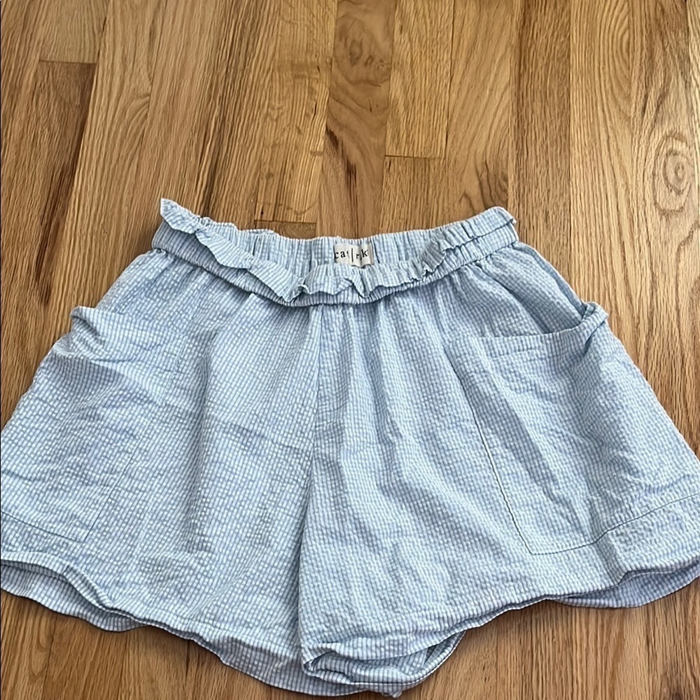 Casa Raki Blue White Check Seersucker Pull On Organic Cotton Shorts Sz XL
